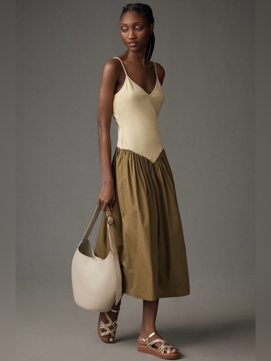 Anthropologie Maeve Sleeveless Ribbed Poplin Twofer Midi Dress 2x